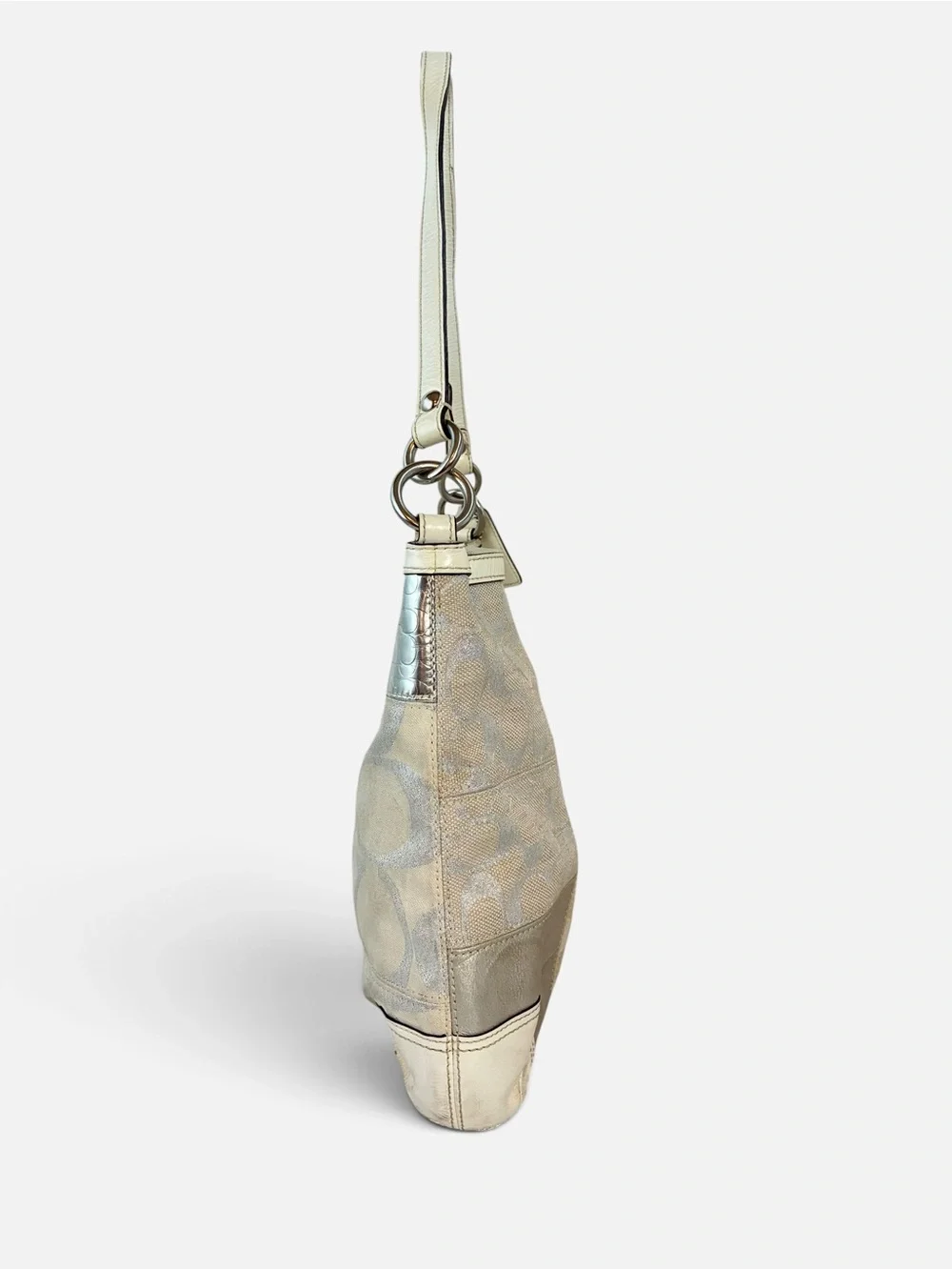 Coach Neutral Patchwork Signature Hobo Bag in Ivory and Metallic